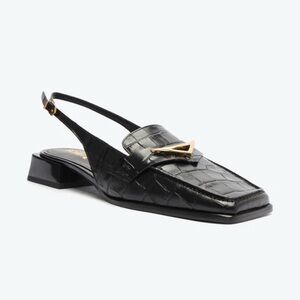 SCHUTZ Black Slingback Loafers with Gold Accent